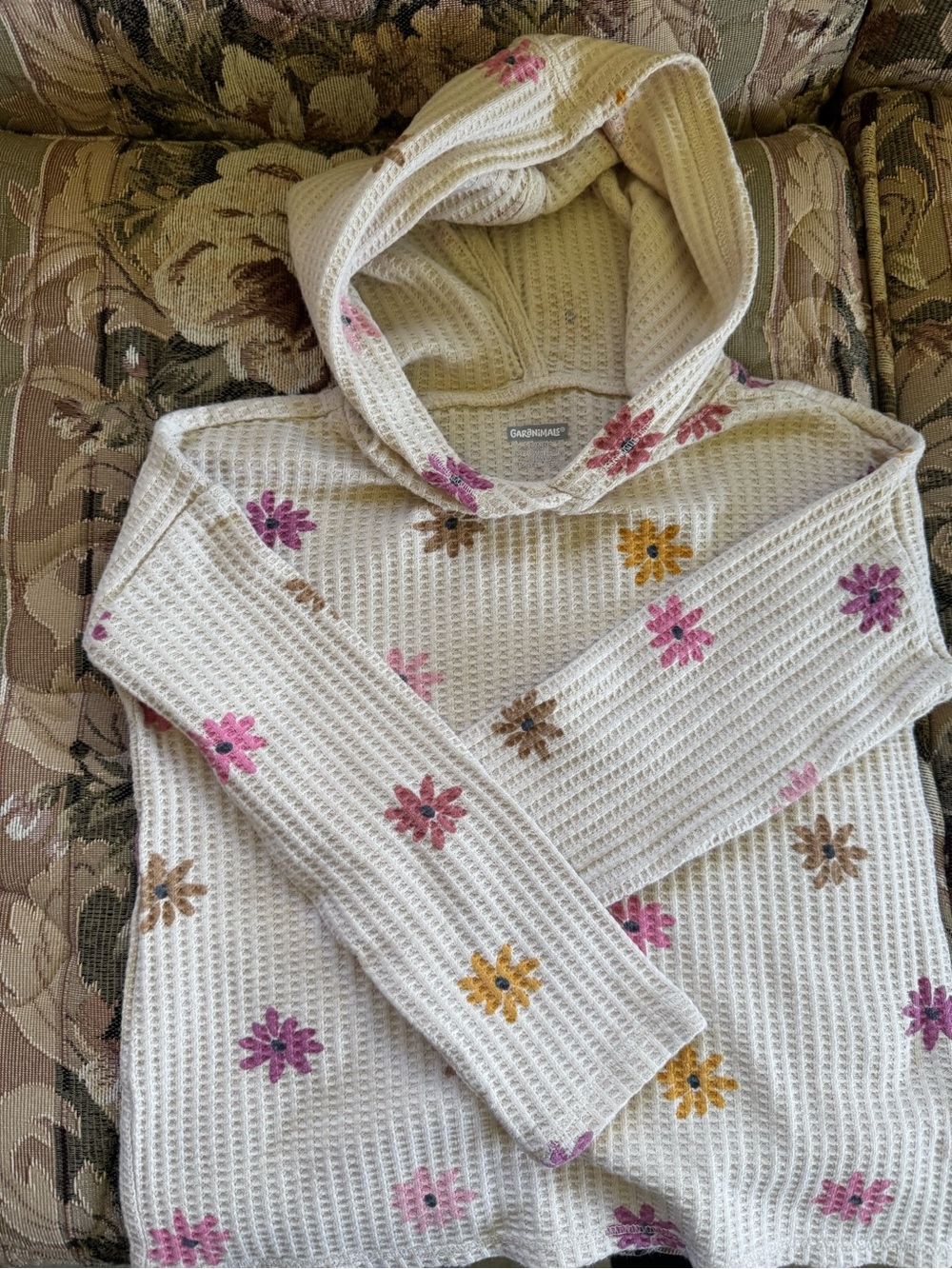 Garanimals Cream Waffle-Knit Hoodie with Pink Purple Yellow Floral